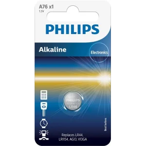 Батарейка Philips лужна A76(LR44, LR1154, AG13, V13GA) блістер, 1 шт, A76/01B UA
